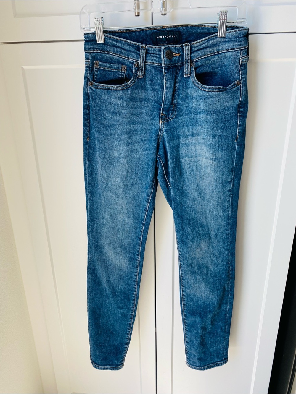 Aeropostale womens mid rise skinny jeans size 2 short blue